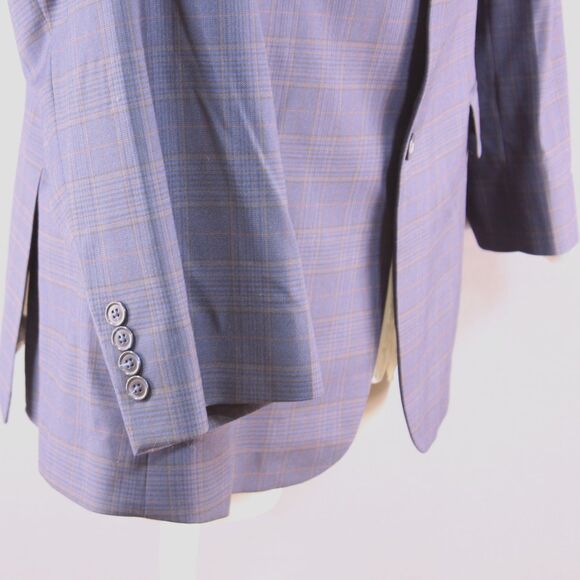 Oak Hill Sport Coat Mens Blue Glen Plaid Stretch Blazer Pocket Square 3XL 54-56 - Picture 2 of 11